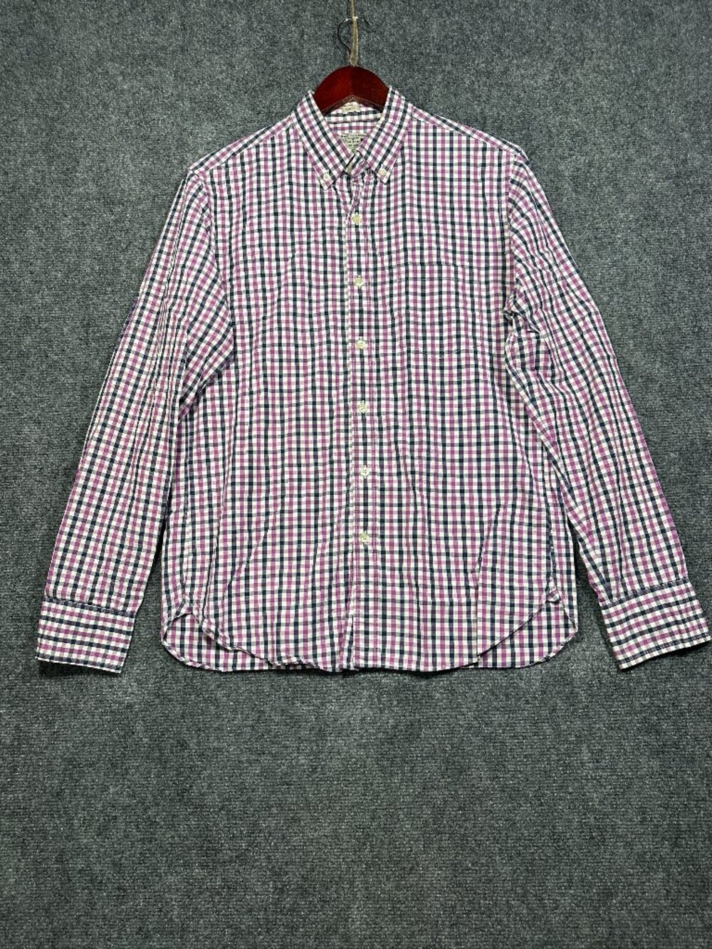 J Crew Shirt Mens Medium Slim Fit Purple Blue Check Cotton Button Down Pocket